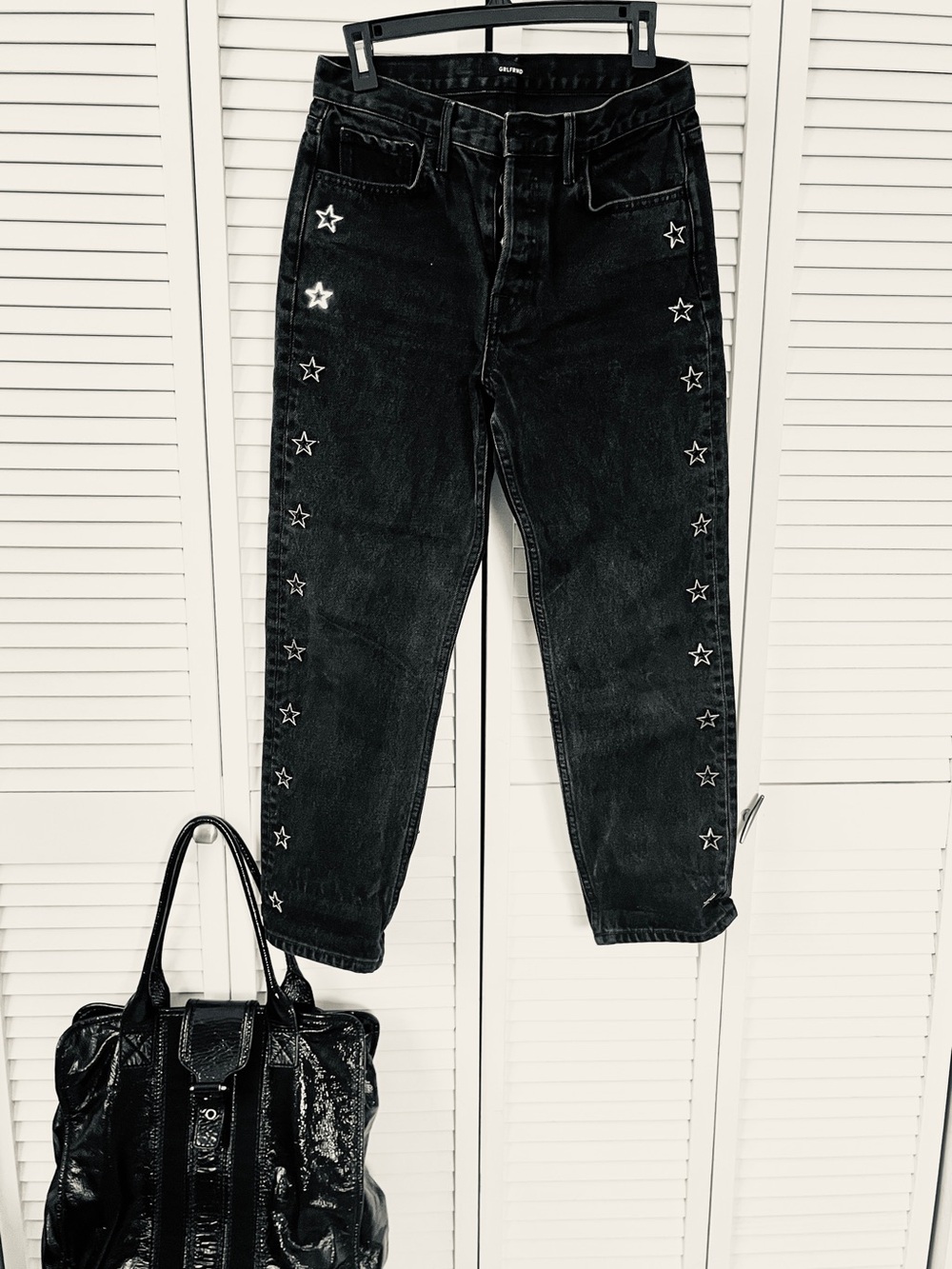 GRLFRND Helena Black Boyfriend Jeans Star Embellishments made in USA size 27
